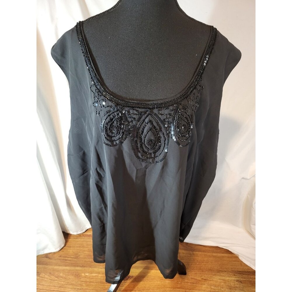 NWT Roaman's Black Beaded Sleeveless Blouse Size 34W
